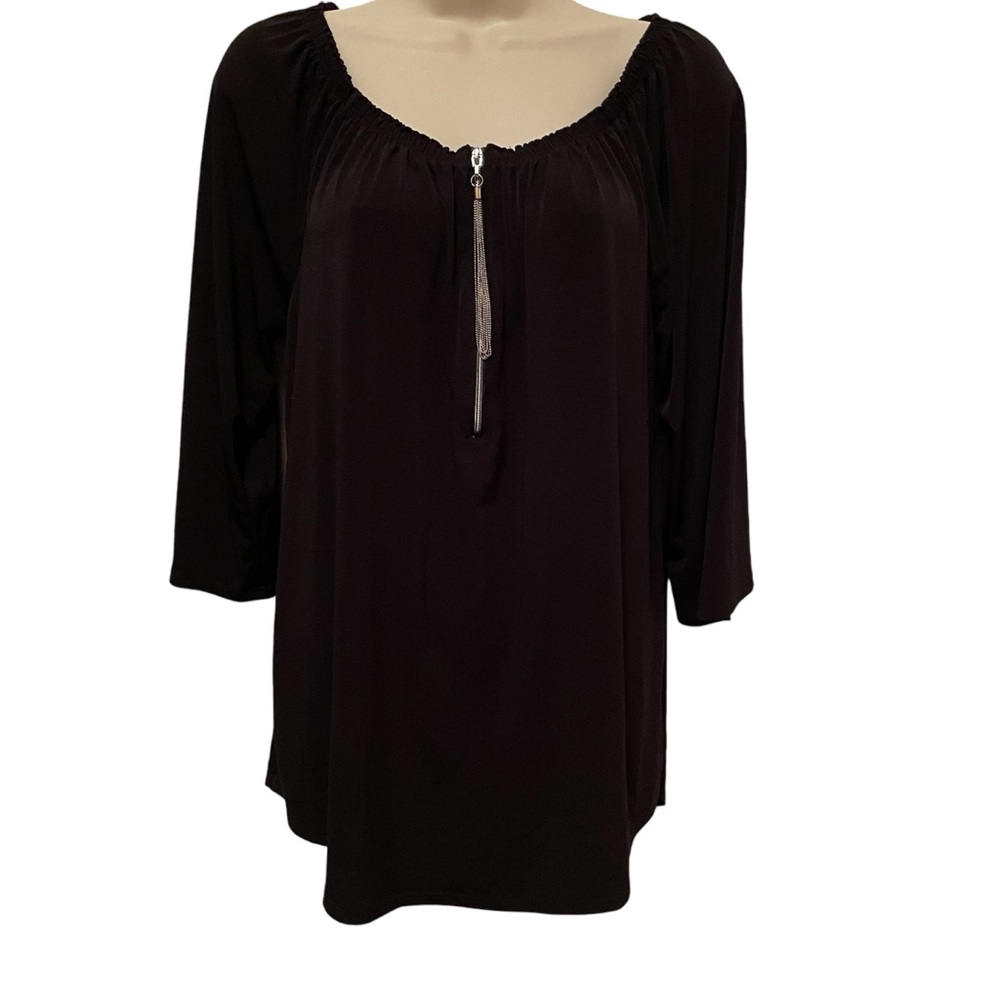 Chicos Black Stretchy Shirt 1/4 Zip with Tassel Size Small